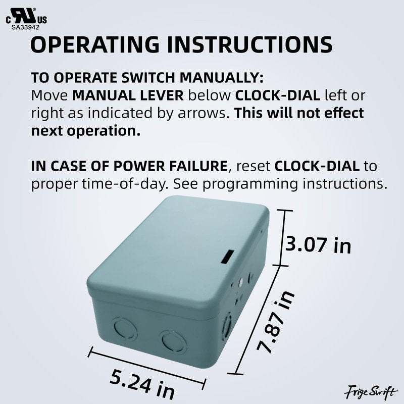 T104 24-Hour Heavy-Duty Mechanical Timer, 40A DPST Switch, 12 On/Off Cycles, 208-240V, for Commercial Defrost, Lighting & Water Heaters,Indoor Use Only