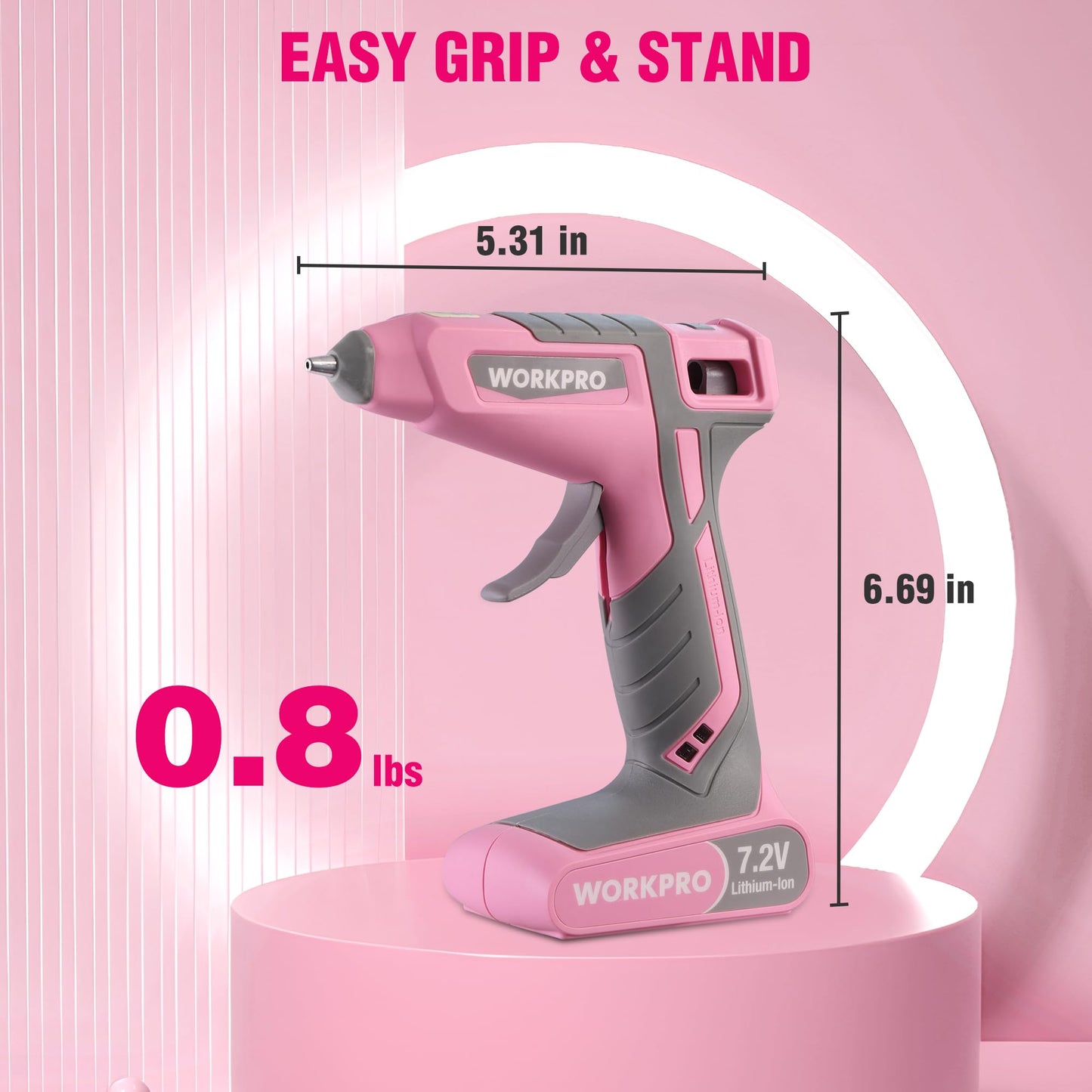 WORKPRO Cordless Hot Glue Gun, 30s Fast Preheating, 7.2V Dual-Temp Glue Gun Kit with 50pcs Glue Gun Sticks, Storage Bag, USB-C Charging Cord, 2600mAh Battery for DIY and Crafting