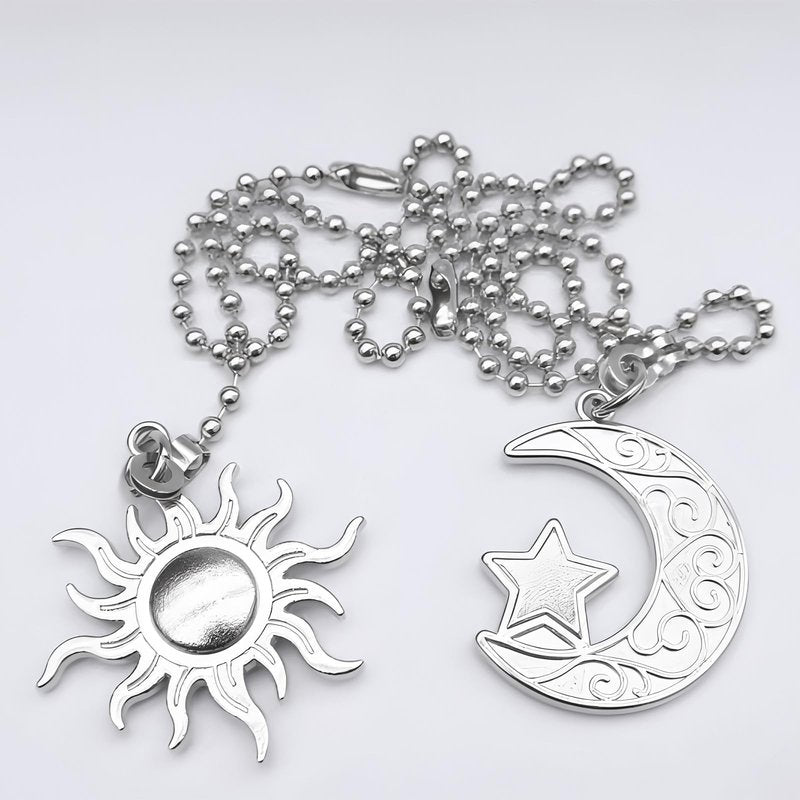 Silver Sun and Moon Zipper Extensions for Ceiling Fans and Lamps, with Ball Chain connectors, 30.48 cm Totem Bohemian Pendant Extender Decorations, 2 Pieces. (Silver)