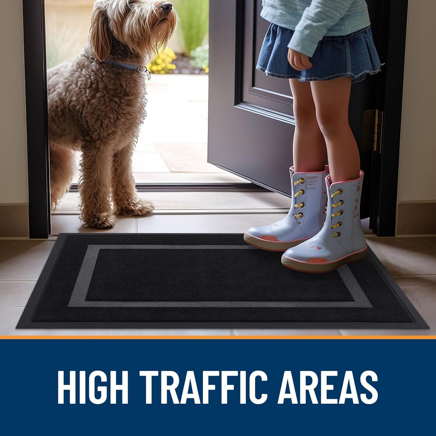 OLANLY Waterproof Front Door Mat - All-Season Indoor/Outdoor Doormat, Sturdy Rubber, Easy Clean, 35x23, Black