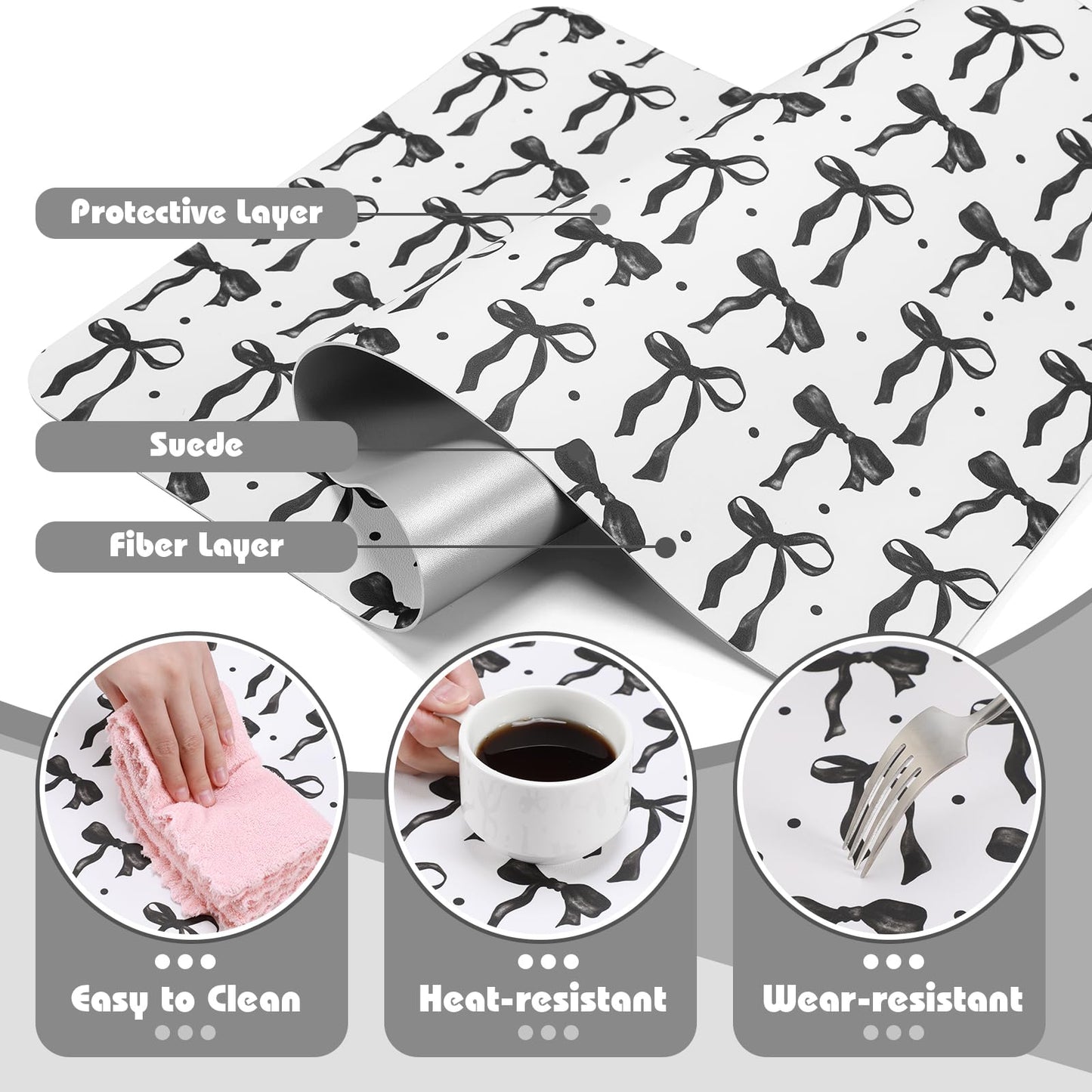 Teenyyou Coquette Bow Makeup Mat for Vanity Top Protector Back to School Gift 31.5" X15.7" Dual Side Leather Desk Mouse Pad Girly Waterproof Nonstick Dressing Vanity Cover for Women Home Office