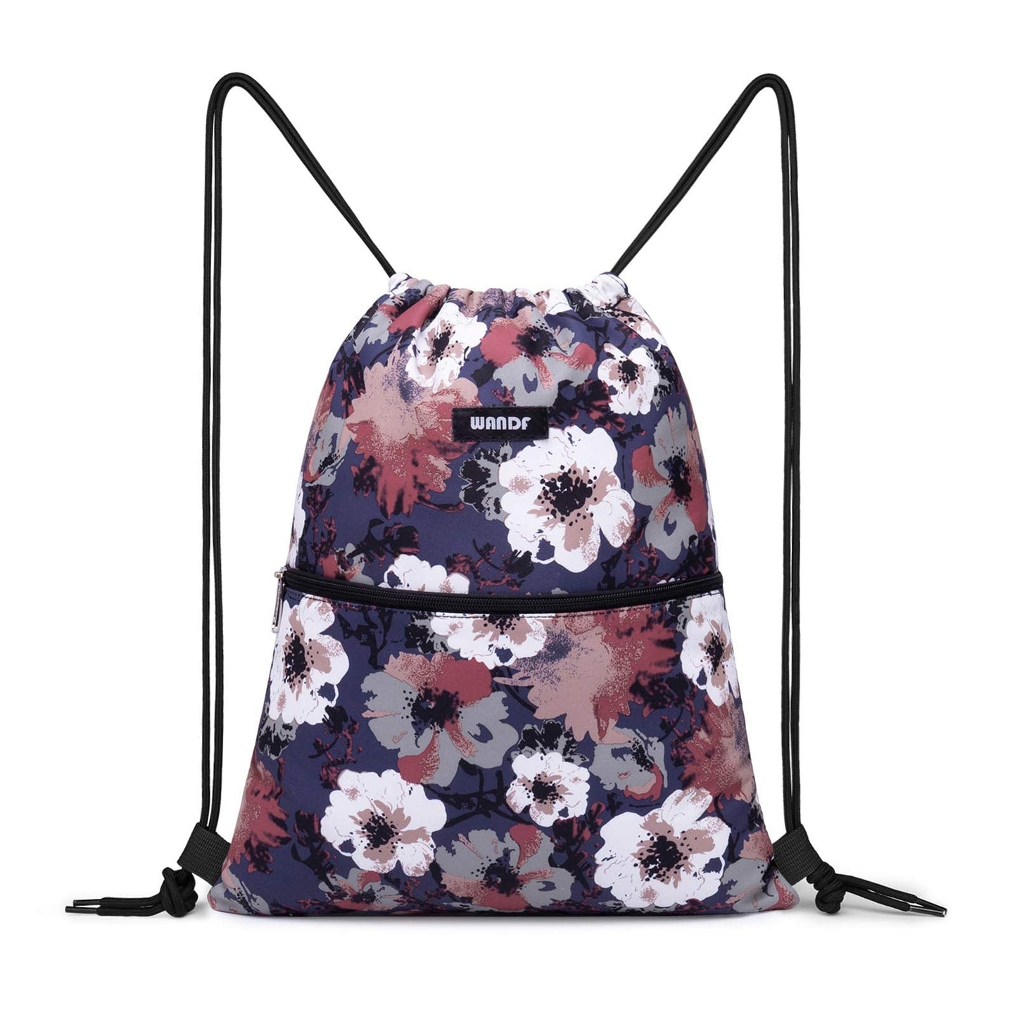 WANDF Drawstring Backpack String Bag Sackpack Cinch Water Resistant Nylon for Gym Shopping Sport Yoga (Blue Flower)