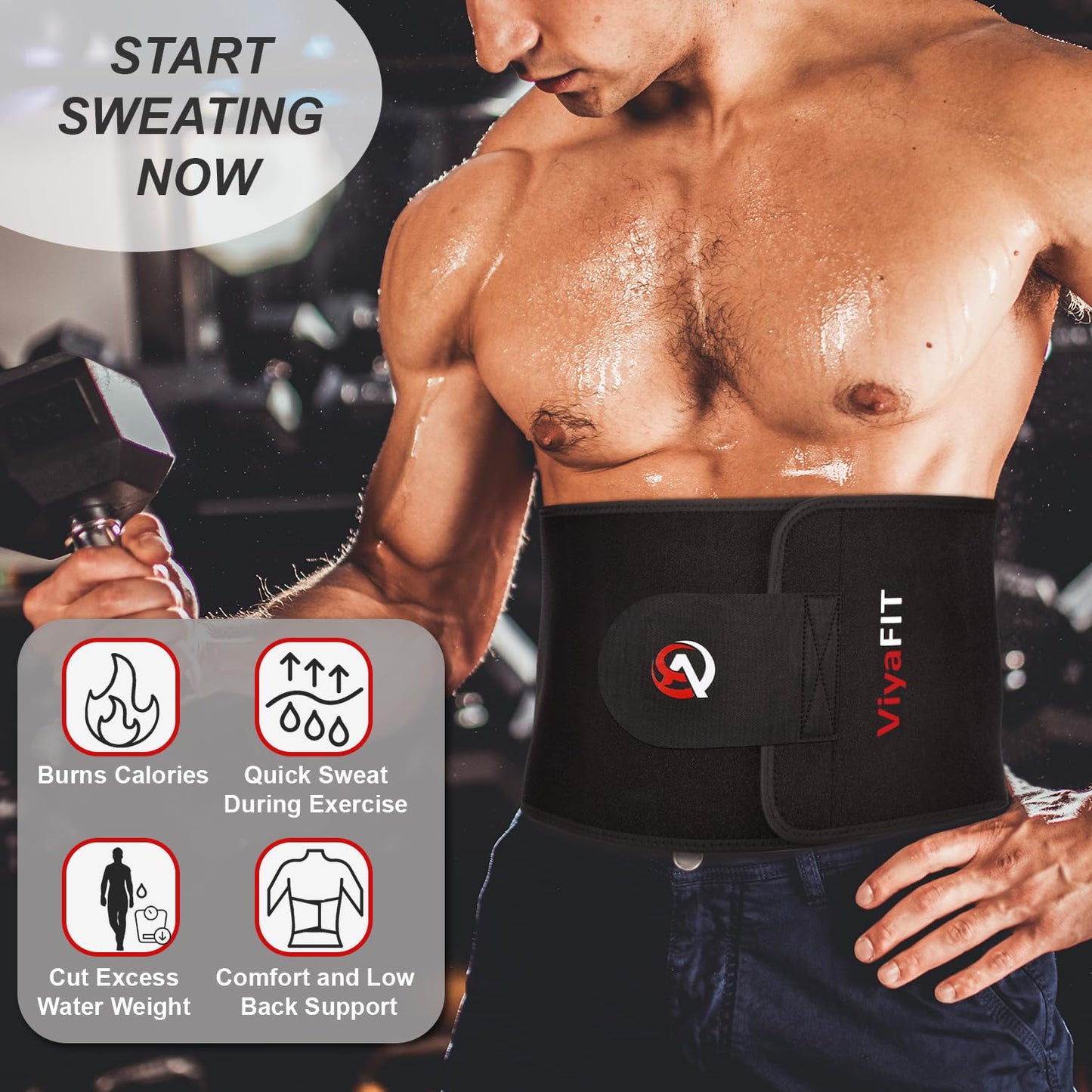 Viyafit Waist Trimmer Belt, Premium Waist Trainer for Women & Men Weight Loss Red