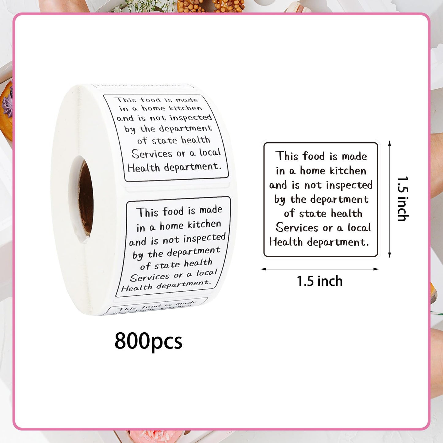 800pcs Cottage Food Law Labels 1.5x1.5 Inch Square Homemade Thermal Printed Adhesive Sticker Inspection Statement Ingredient Label Stickers for Home Kitchen Bakery Homemade Food Packaging - White