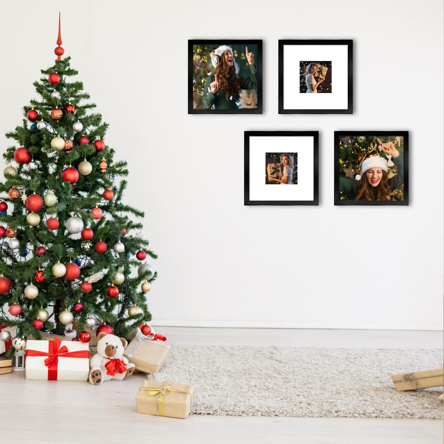 BSRHOME 10x10 Picture Frame Set of 9, Display Pictures 8x8 with Mat or 10x10 without Mat, Multi Collage Gallery Square Photo Frames for Wall or Tabletop,Black