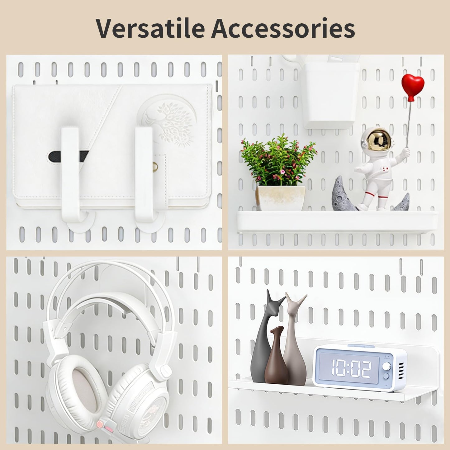 LBW Pegboard Wall Organizer, 6-Pack 11.8" × 11.8" White ABS Peg Board Panels with 27 Accessories, Modular Plastic Pegboard Combination Kit for Home, Office, Garage, Tool Storage & Craft Room