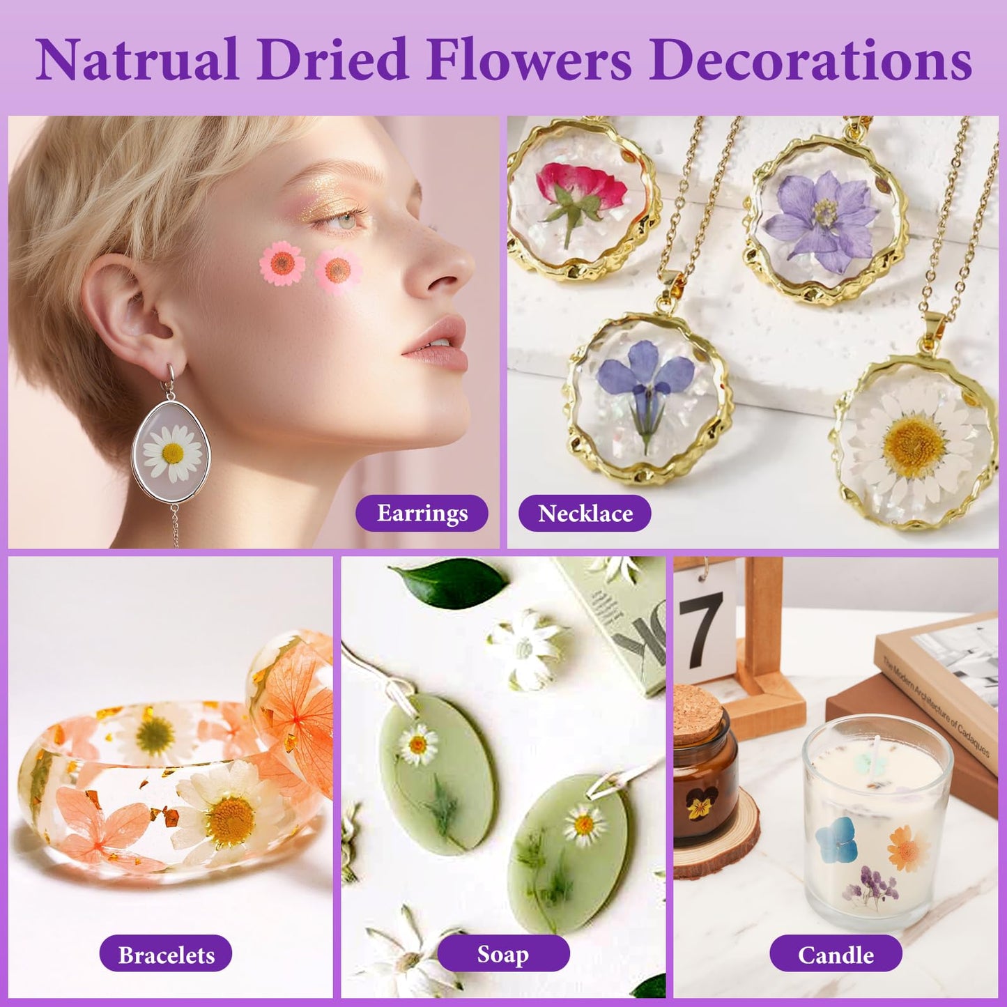 NESCCI 428 Pcs Dried Pressed Flowers for Resin,Real Nature Dried Flowers for Crafts Bulk Dry Flowers Leaves Kit Used for Resin Molds Scrapbooking DIY Art Crafts Candle Soap Making Nails Décor