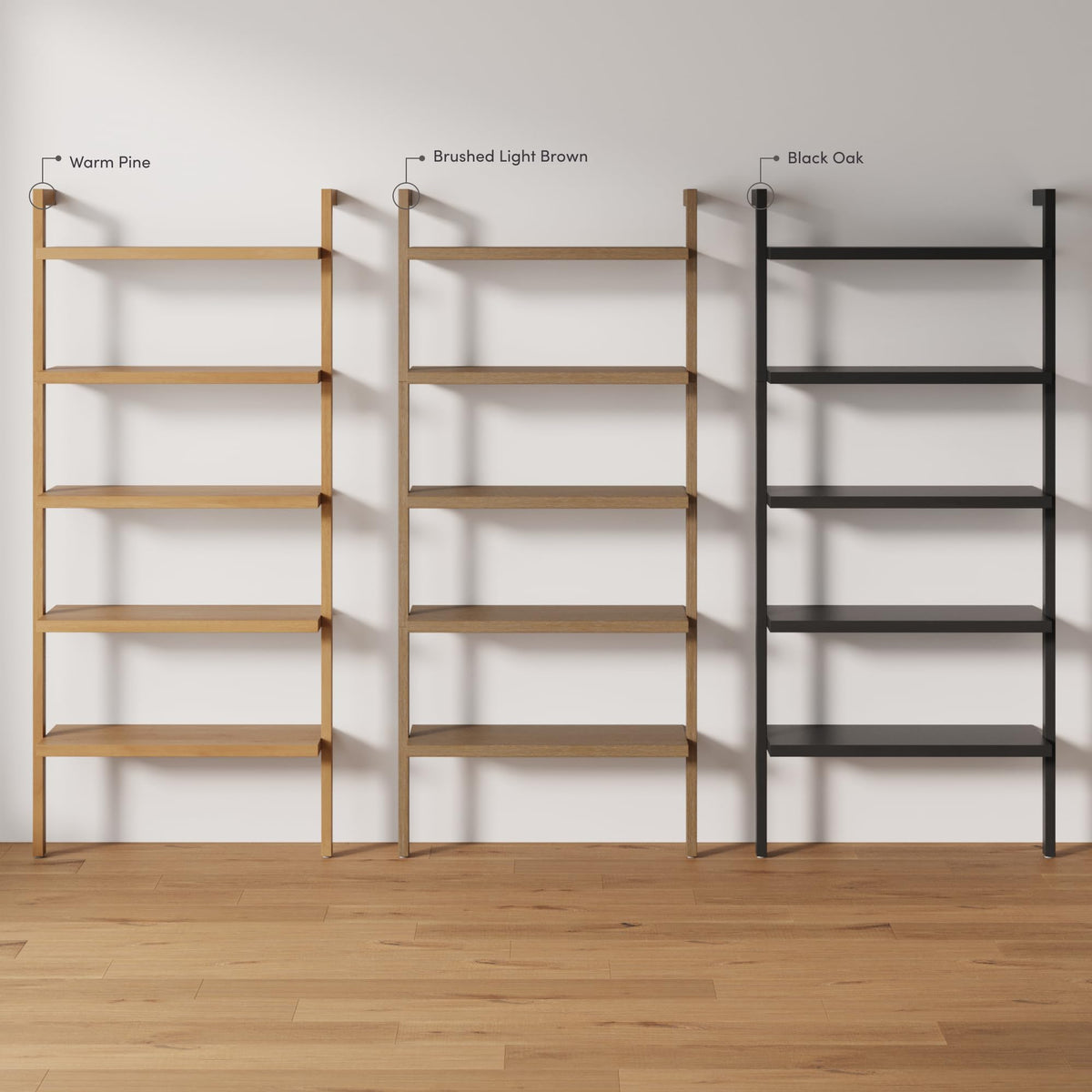 Nathan James Beacon Bohemian 5 Tier Bookshelf, Wall Mounted Bookcase, Solid Wood Bookshelf in Black Oak, Set of 2