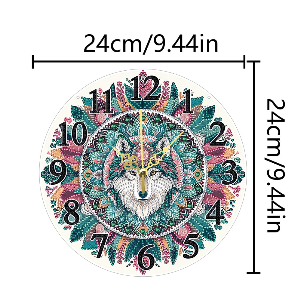 5D Special Shaped Wolf DIY Diamond Art Painting Clock Kit for Adults Quartz Movement Unique Wall Decor for Living Room Office Cool Creative Gift