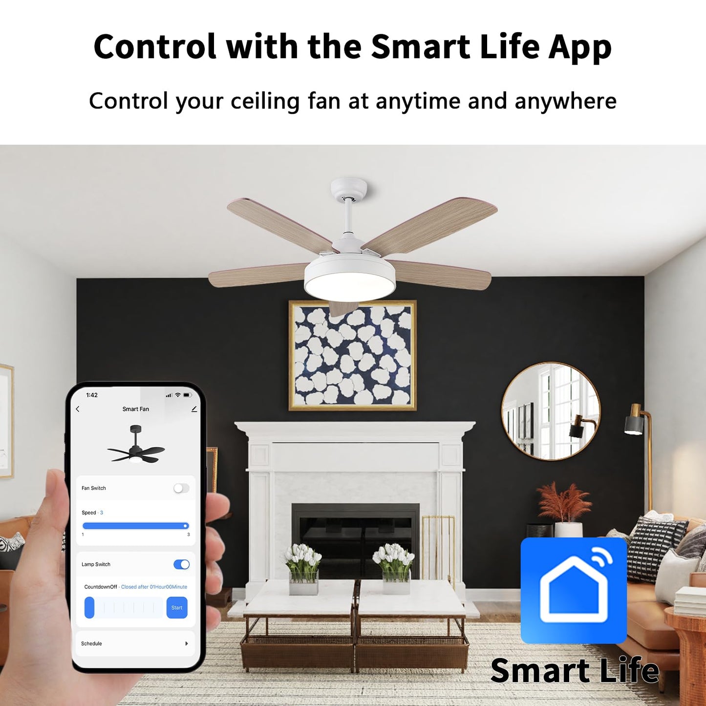 Universal Smart WiFi Ceiling Fan Remote Control Kit, Compatible with Alexa, Google Assistant and Smart Life App, No Hub Required DIMMER