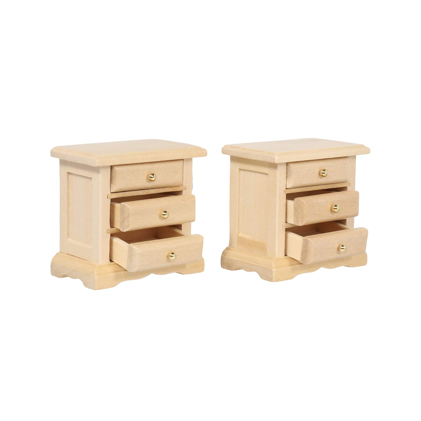 Wooden Dollhouse Nightstands, Set of 2 Mini Bedside Tables, 1:12 Scale Furniture for Doll House Bedrooms, Brown Finish, for 6 inch Dolls