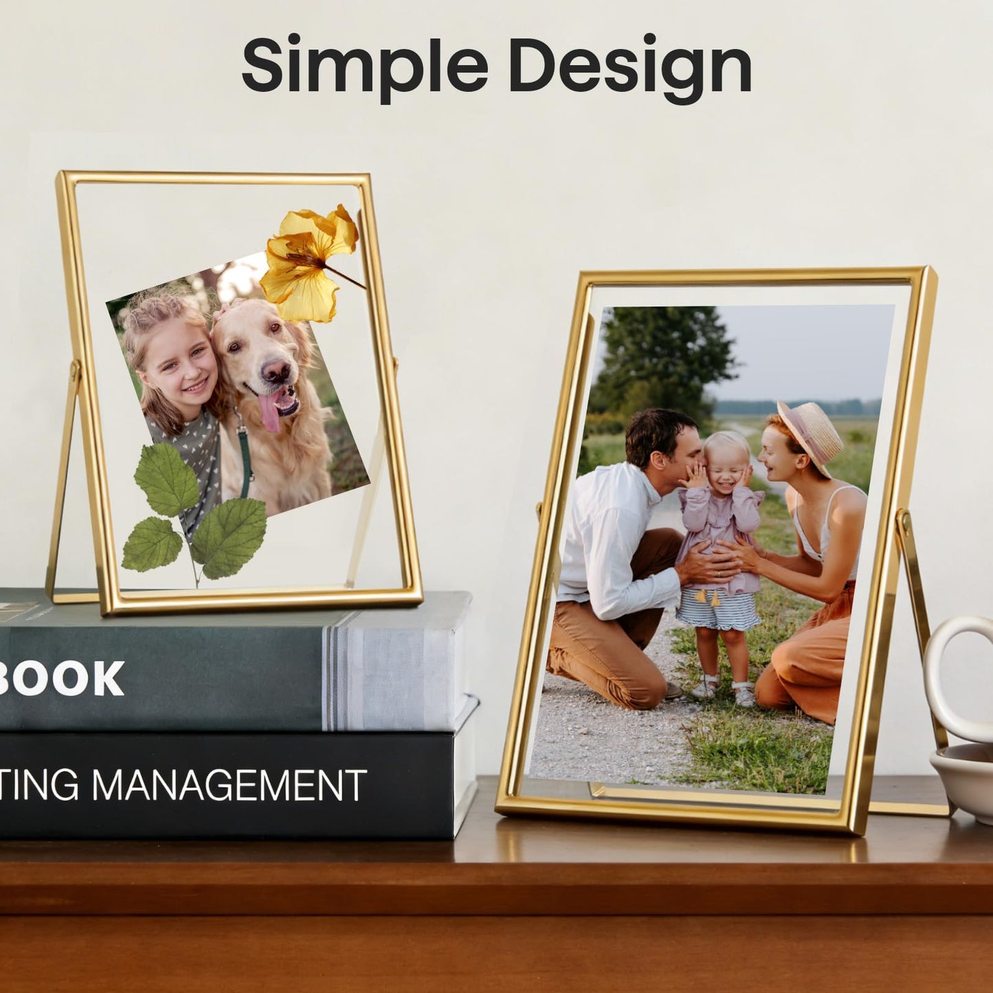 JOJOWISE Gold 4x6 Floating Picture Frame For (2x3'', 3.5x5'', up to 4x6'') Photos, Adjustable TabletopShelf Display Premium Gift picture frame 3.5x5'' for Wedding, Thanksgiving, Christmas Home & Office Décor