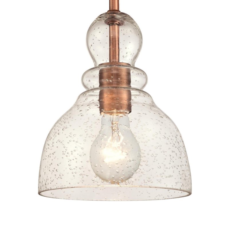 Westinghouse 6356400 Adjustable Indoor Mini-Pendant Light, Washed Copper Finish with Handblown Clear Seeded Glass
