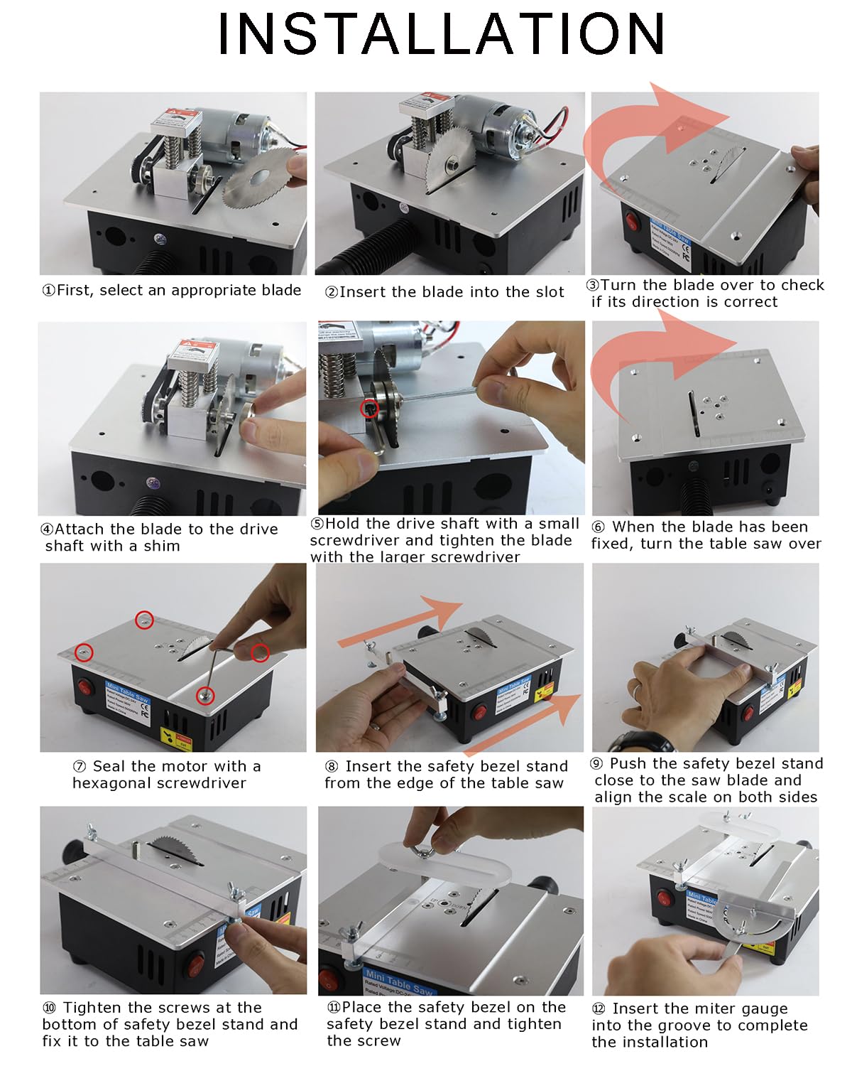 Mini Table Saw, RTOVZON 96W Mini Desktop Electric Saw Cutter 7.1"x5.5", Cut Thickness Adjustable Precision Craft Table Saw with Speed & Angle Adjust 4* Blades, Available for Wood/PCB/Acrylic/Plastic