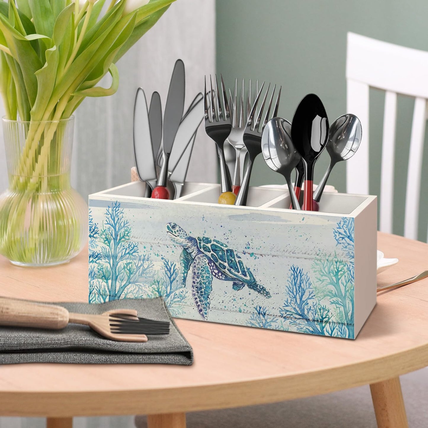 AQYIP Sea Turtle Coastal Pen Holder for Home Office Desk, Beach Office Decor, Beach Turtle Makeup Brush Toothbrush Holder Organizer for Bathroom Desk Accessories