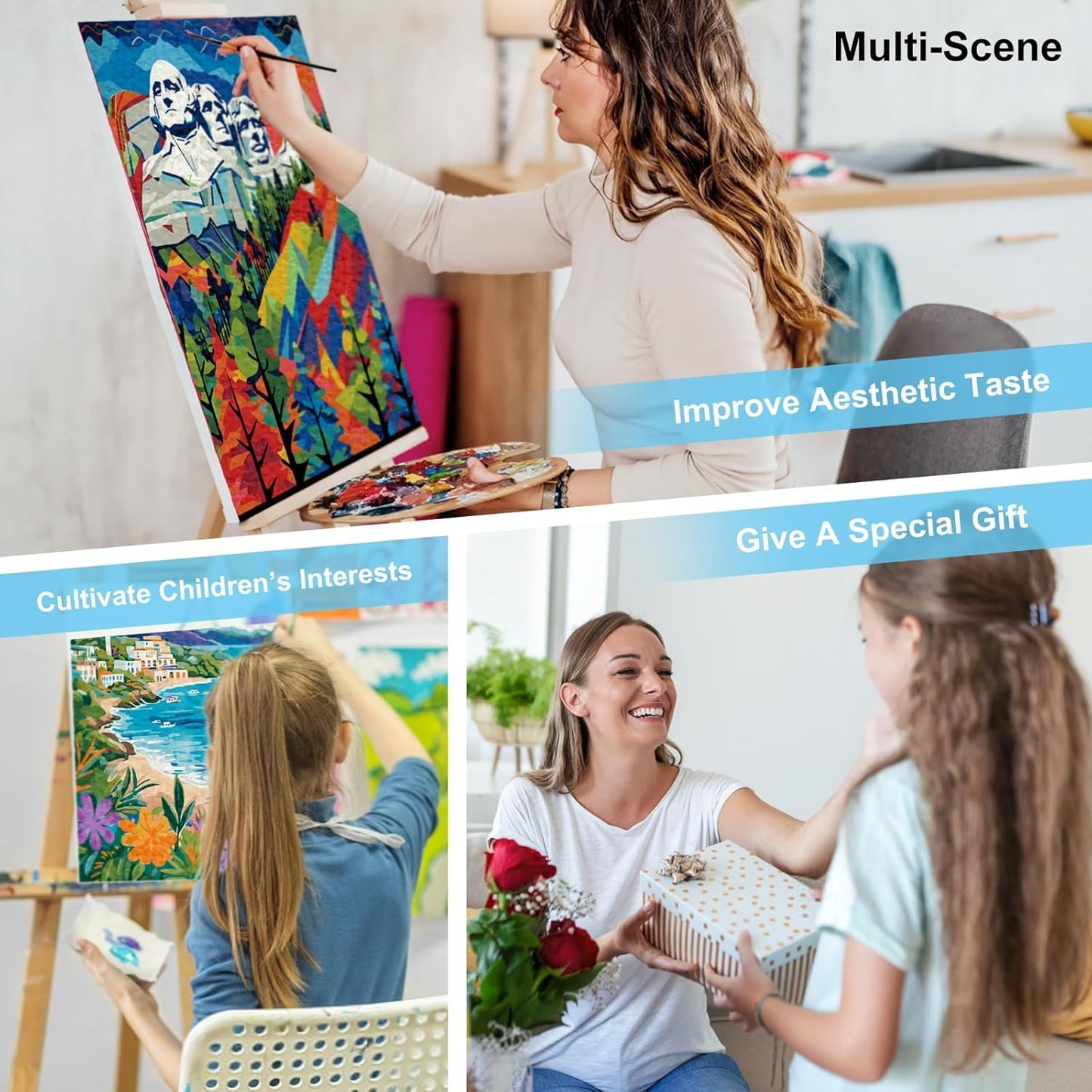 WUDWL 4 Pack Paint by Numbers Kit for Adults Kids, Adults Paint by Numbers Kits, Flowers and Plants DIY Acrylic Oil Painting Number Kits for Home Wall Decor Gifts 12x16 Inch
