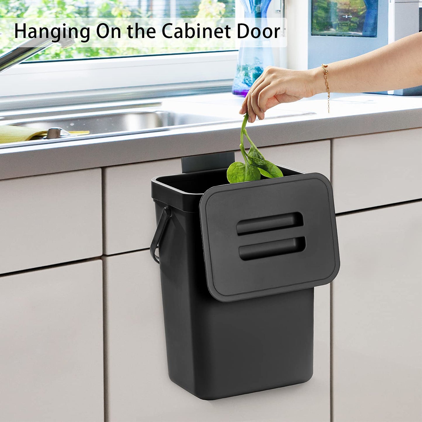 stonespace Under Sink Trash Can,Kitchen Compost Bin, Diaper Pail, 3.2 Gallon/12L Hanging Garbage Can for Baby Crib/Bathroom/Cupboard, Plastic Food Waste Bin,1 Pack Black