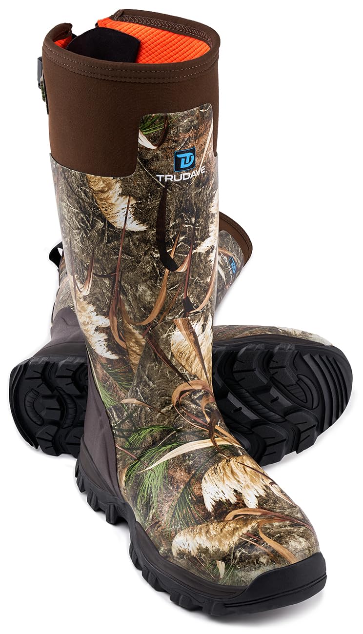 Trudave Hunting Boots for Men, Waterproof Rubber Boots with and Steel Shank, 5mm Neoprene Camo Insulated Outdoor Hunting Boots, Size 5