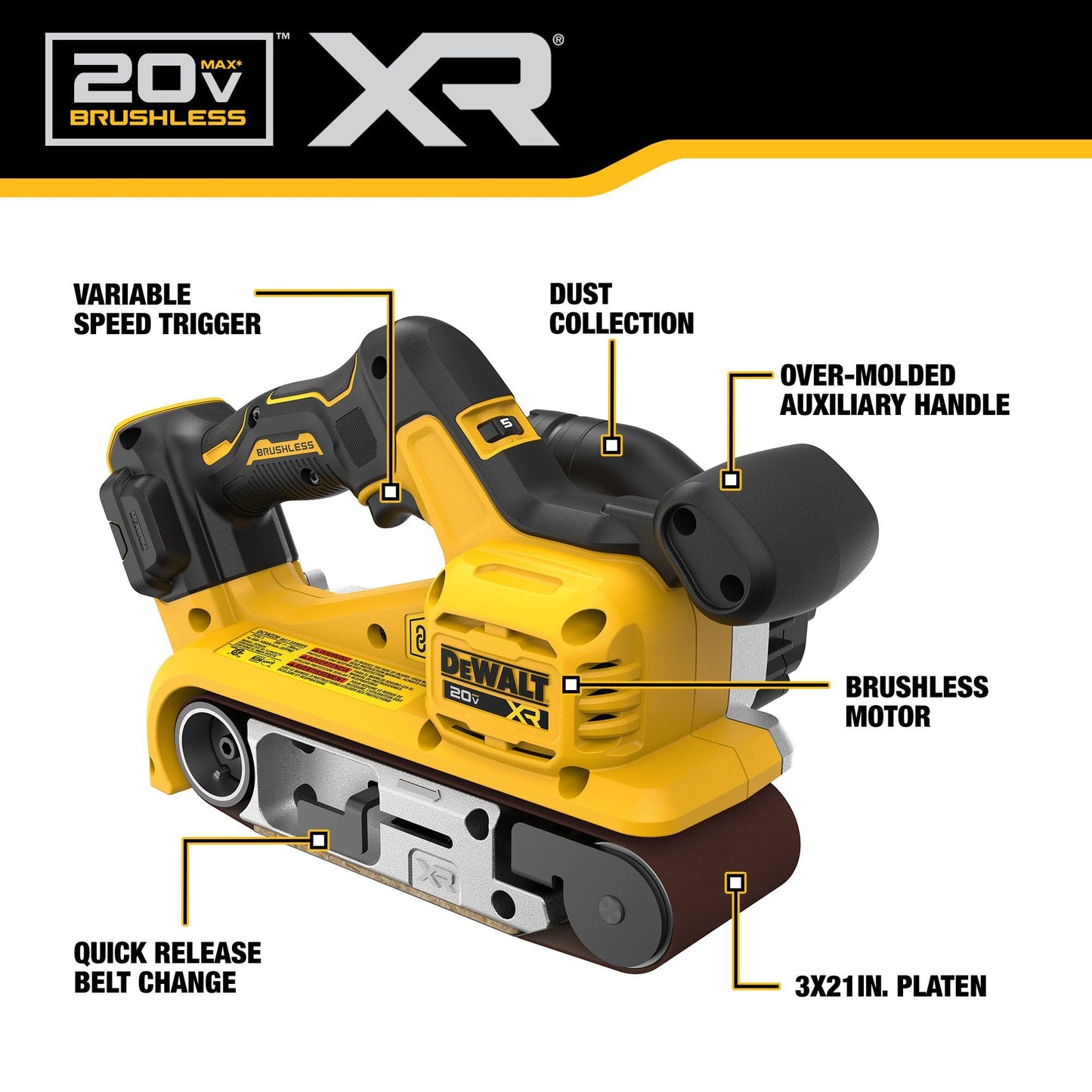 DEWALT 20V MAX* Belt Sander, Cordless, Brushless, Tool Only (DCW220B)