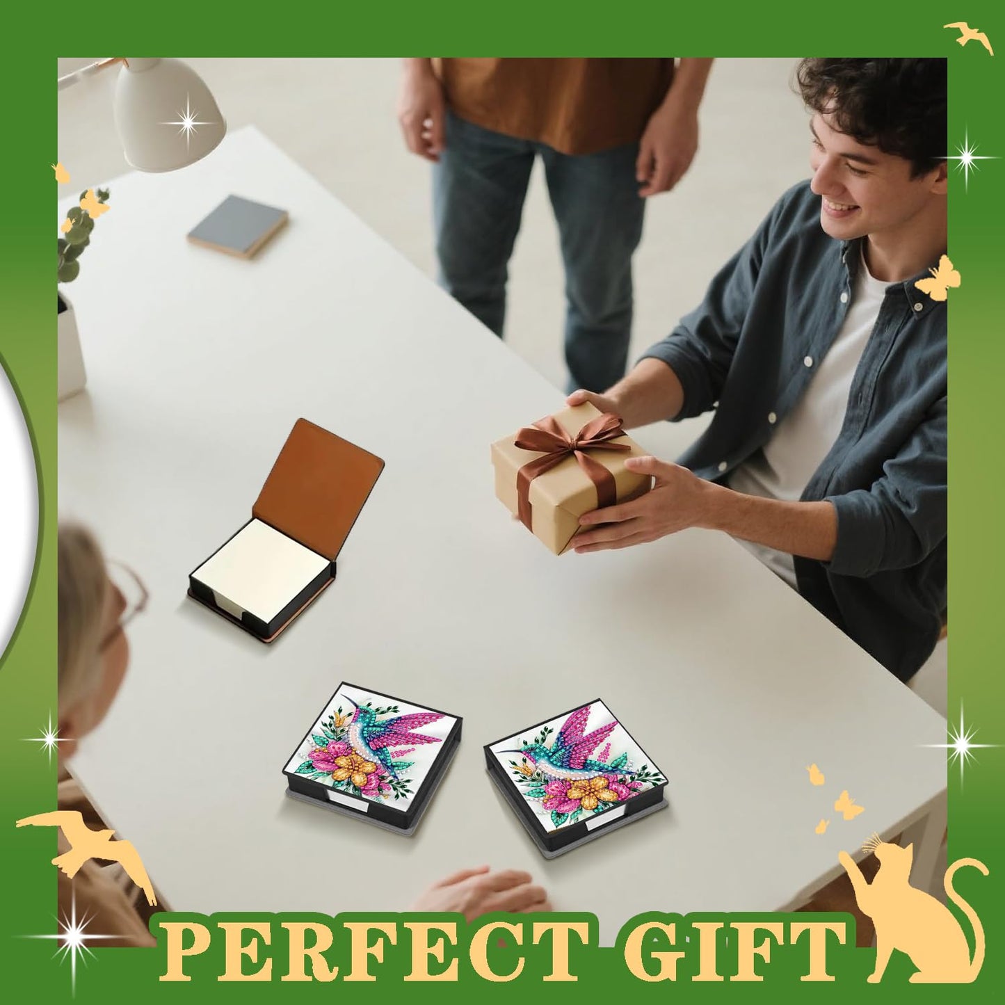 DOTZSO Diamond Art Kits for Adults Sticky Note Holder, Diamond Painting Notes Box Diamond Dots Decoration Gem Arts and Diamond Office Desk Supplies Contains 160 Sheets of Paper Hummingbird