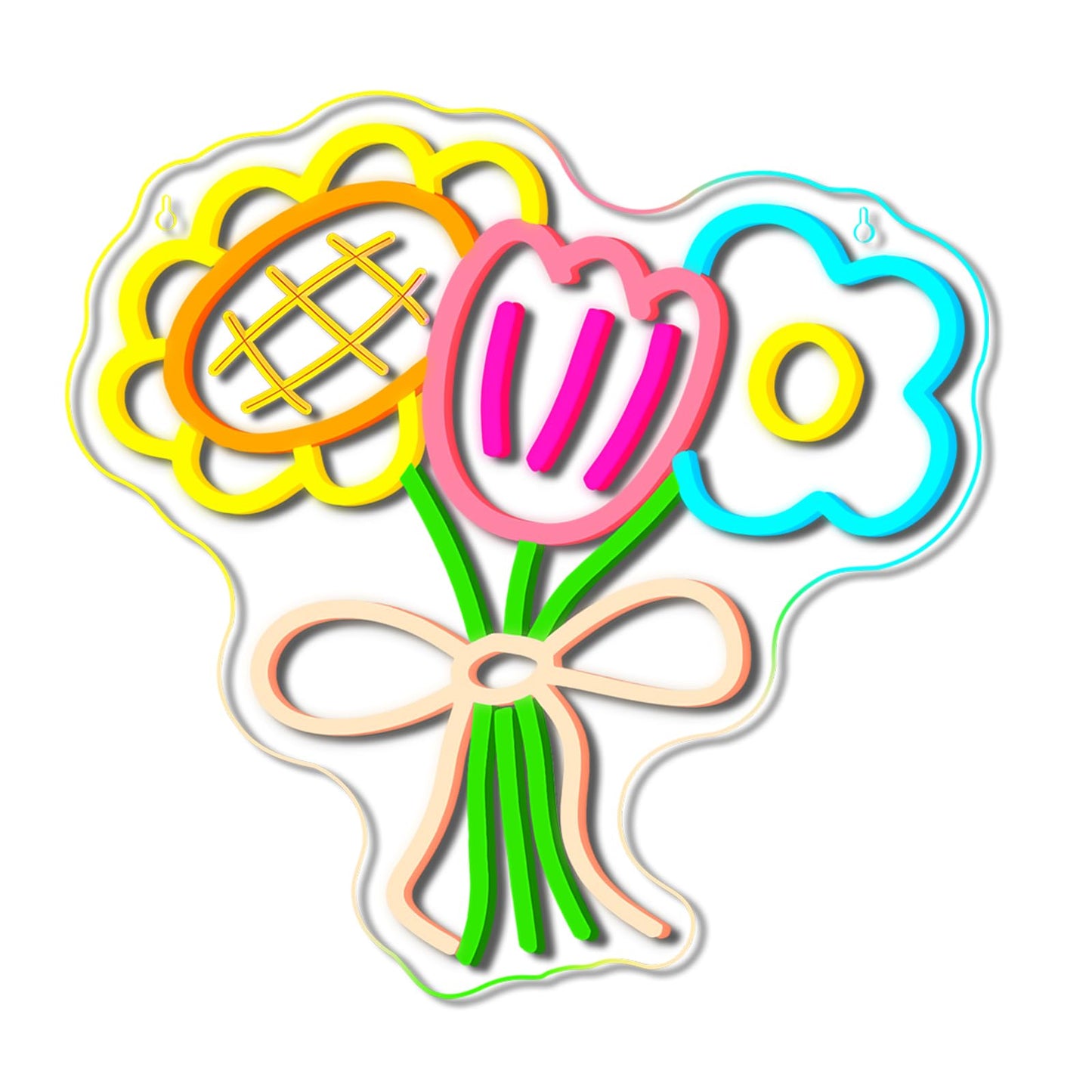 3 Flower Neon Sign Flower Neon LED Lights Cool Warm White Yellow Acrylic Wall Mount LED Boho Decorative Signage USB Powered Summer Retro Light up Sign for Wall Window Bedroom Wedding Birthday Party Decoration for Mother's Day