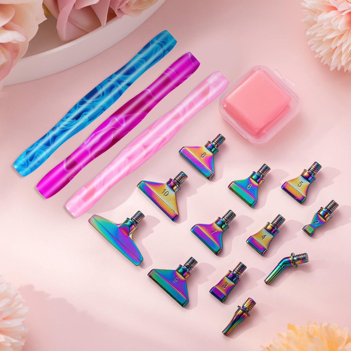 DoreenBow 28Pcs Diamond Art Painting Tools - 4 Diamond Art Pens, Metal Rainbow Tips Kit, Stainless Screw Thread Tips, Ergonomic Accessories for Adults with 12 Clay, Rainbow