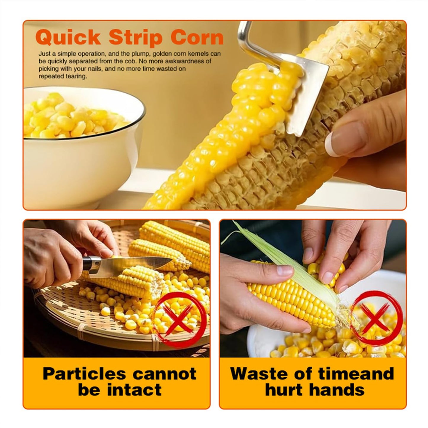 Corn Peeler For Corn On The Cob,2025 Upgrade Sawtooth Corn Cob Stripper Tool ,Ergonomic Design Ideal Tool For Long Handle Stainless Steel Corn On the Cob Stripper Tool (Silver, 1pack+1peeler)