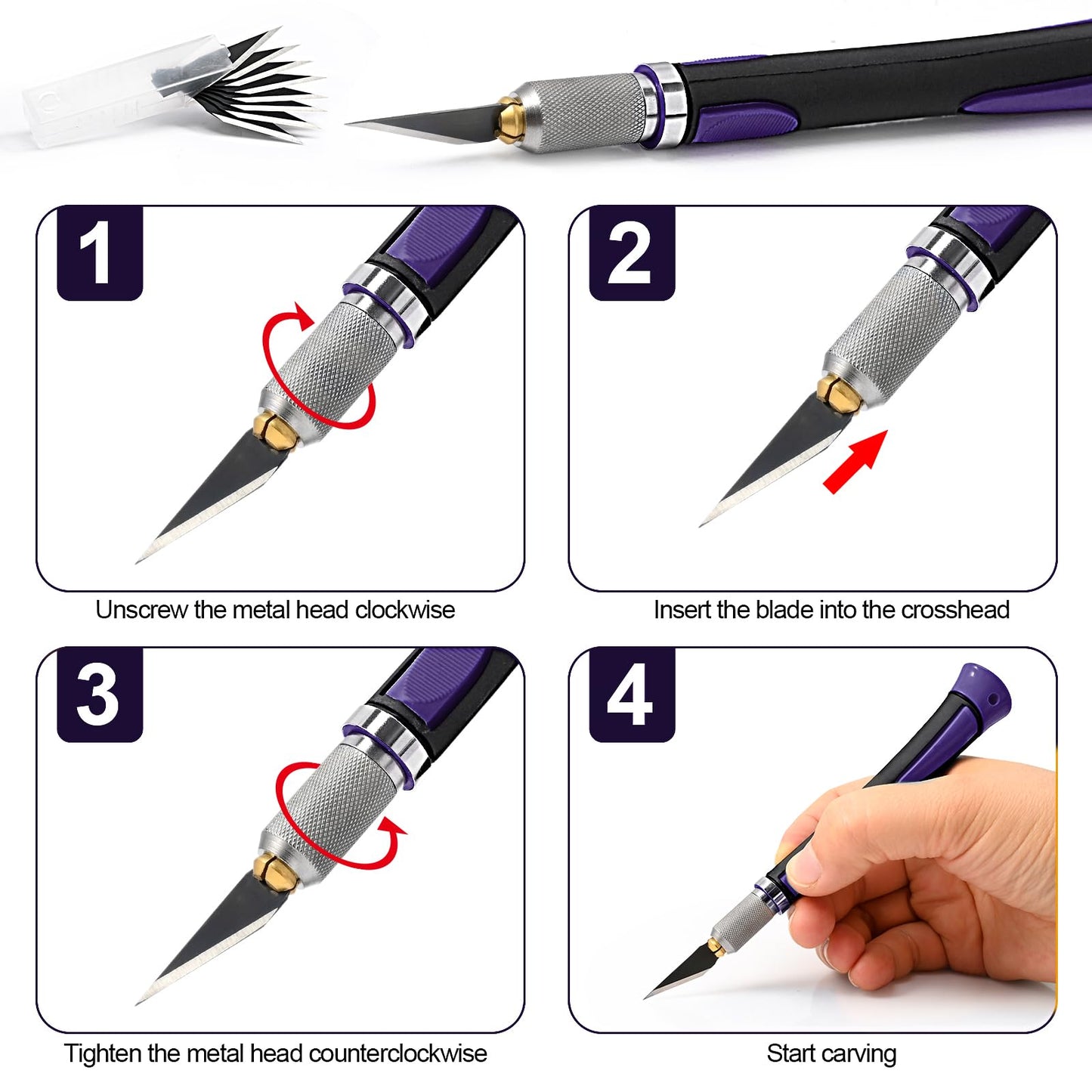 EHDIS Exacto Knife Set Utility Craft Precision Hobby Knife Tool with Cutting Mat,6 inch Vinyl Squeegee, Steel Ruler, for Sewing Crafts Hobby Fabric Precision Scrapbooking Project (Purple)