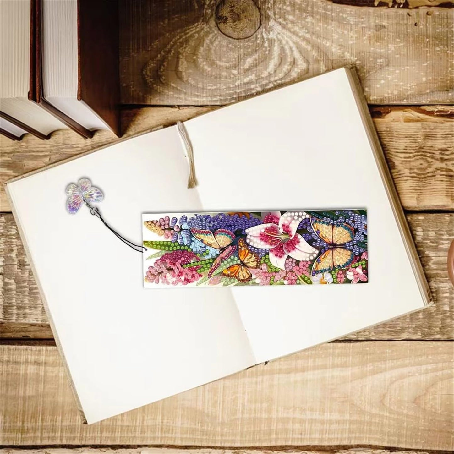 4pcs Butterfly Diamond Art Bookmarks,Flowers Diamond Painting Bookmark Kits for Adult,DIY Gem Art Small Crafts with Rhinestone Tassel,Paint by Diamonds for Birthday Reader Gifts(Butterfly02)