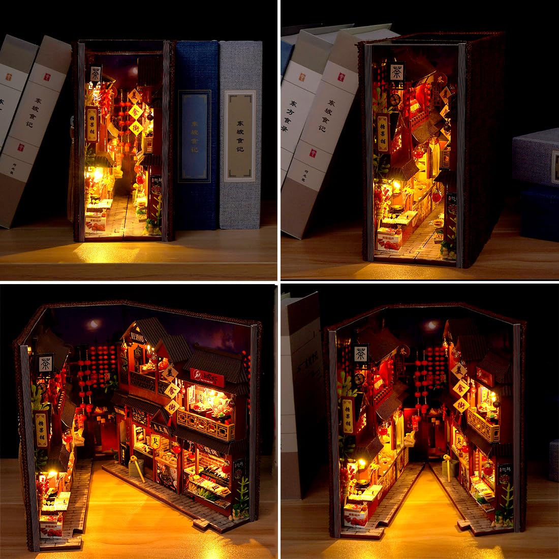 TOPBSFARNY DIY Food Court Miniature Book Nook Kit 3D Model Wooden Dollhouse Booknook Craft Kits Room Decor, Miniature Model House for Adult and Teens, Gifts for Family and Friends