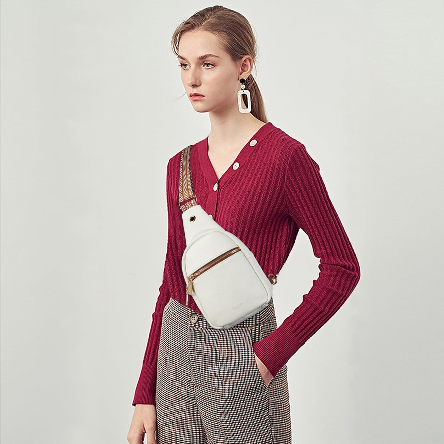 Telena Sling Bag for Women Vegan Leather Small Fanny Pack Crossbody Chest Bag Beige Brown