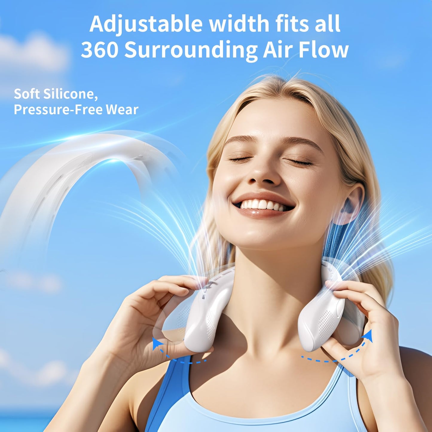 VEKK Neck Fan, Portable Bladeless Fan, 6000mAh Battery USB Rechargeable, LED Display, 360° Cooling Wearable Personal Fan, 3 Speeds, Quiet, Hands Free Neck Fans for Travel, Outdoor, Camping