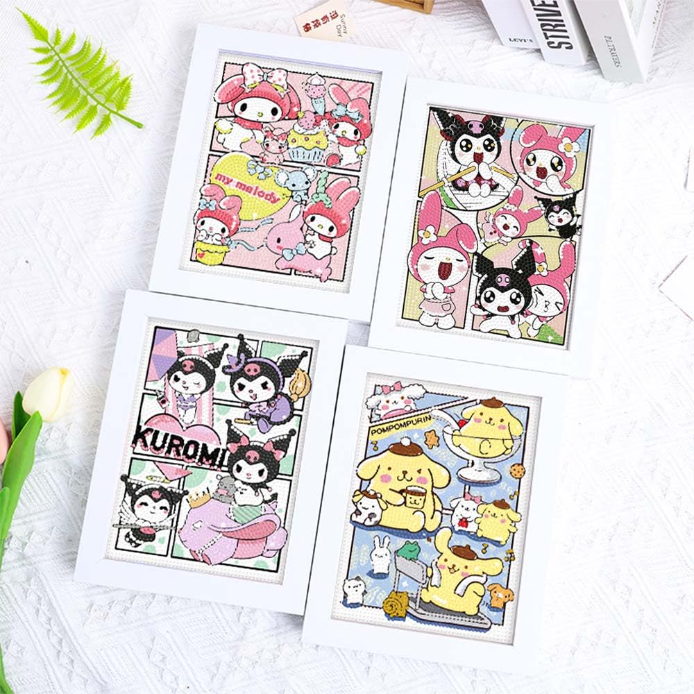 Akutoer Cute Cartoon Diamond Drawing Kits, Kawaii Painting with Diamonds, Gem Arts & Crafts, DIY Paint Supplies with Frames for Home Decor(Cinno)
