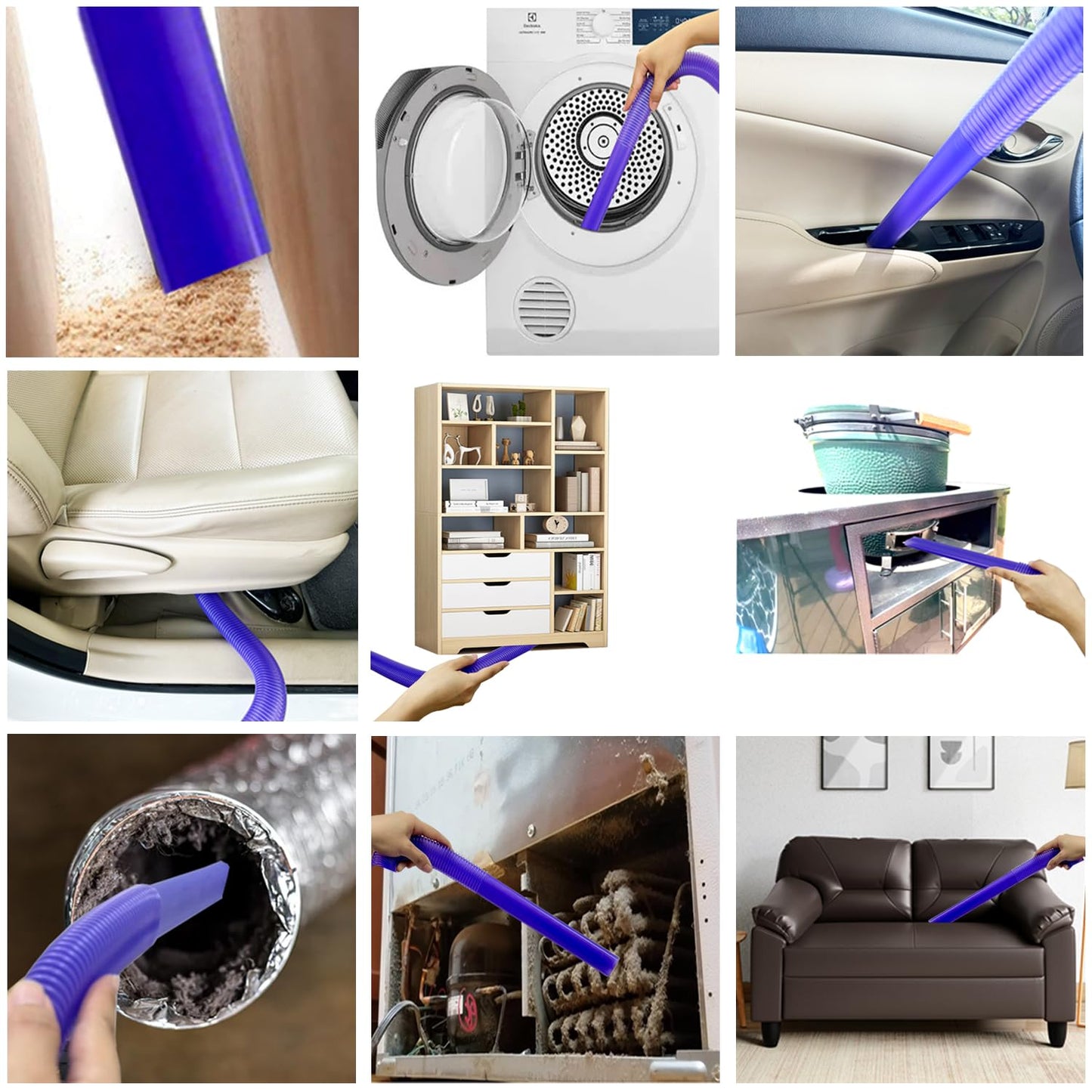 Vacuum Accessories & Attachment Compatible with Dyson V7 V8 V10 V11 V15 V6 DC58 DC59 - Dryer Vent Cleaner Kit & Refrigerator Condenser Coil Brush- Flexible Crevice Tool for Small Crevice