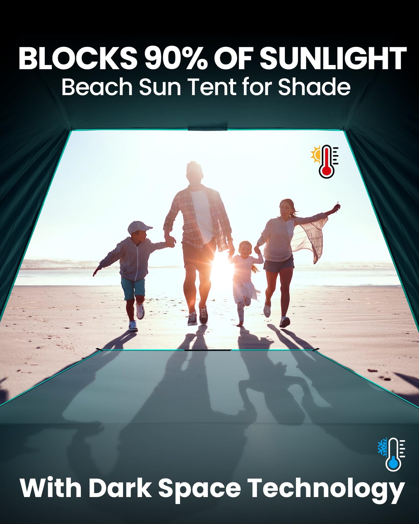 OutdoorMaster Beach Tent with Blackout Shelter Technology, Portable Sun Shade Shelter 4 Person, Pop Up Beach Tents with UPF 50+ UV Protection, 9.5mm Thick Pole, 3 Ventilating Mesh Windows -Green