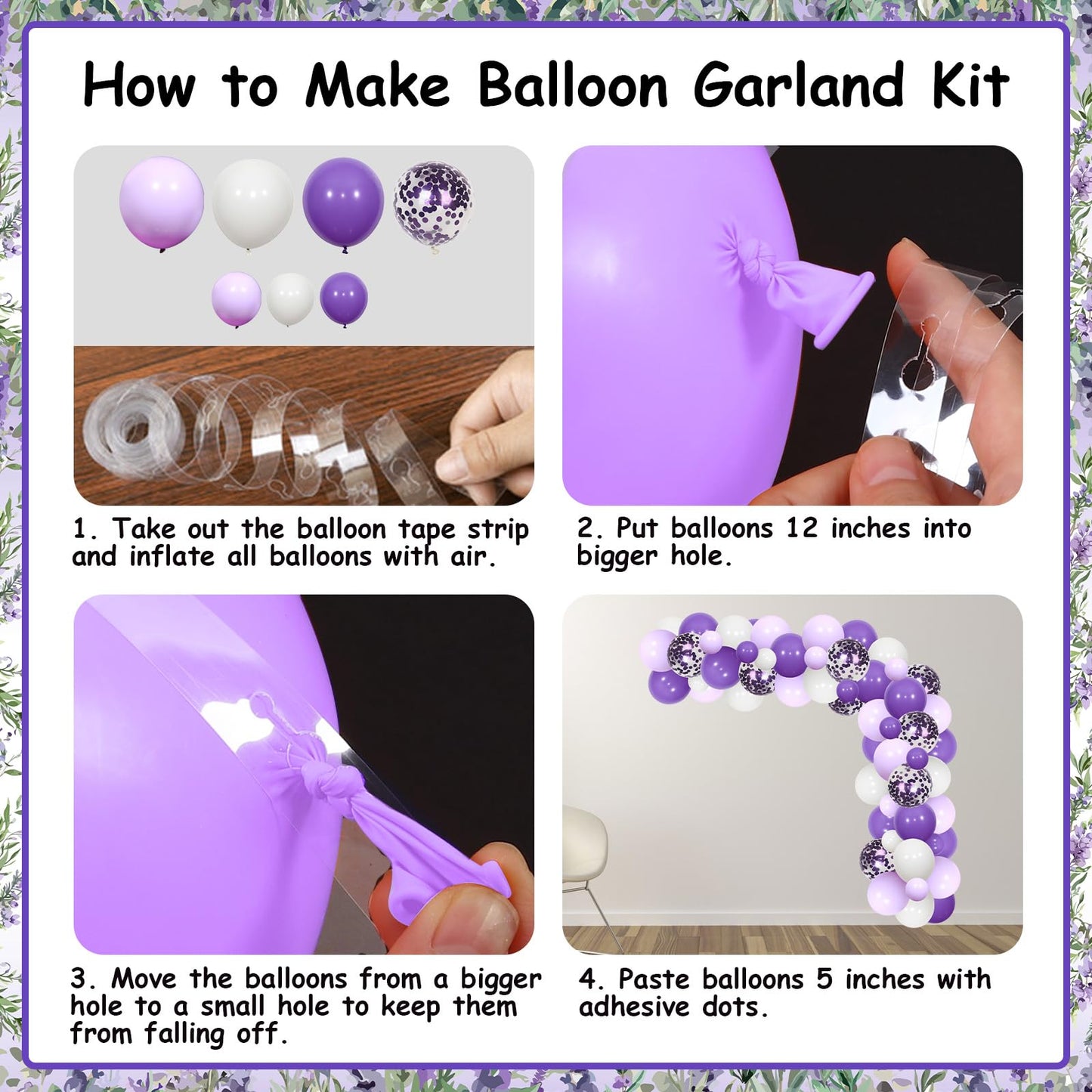 JOYMEMO Lavender Birthday Balloons Arch Kit, Purple Lavender Floral Butterfly Happy Birthday Backdrop Banner Artificial Flowers Decorations for Girls Women Bday Party Decor Supplies