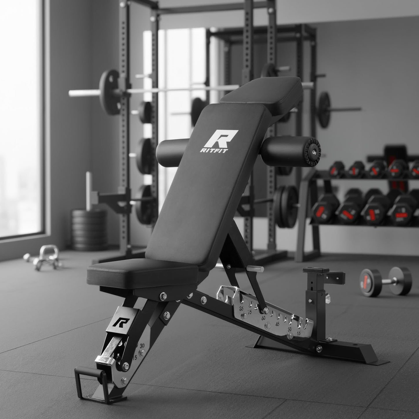 RitFit 3-Section Adjustable Weight Bench, 1600LBS Capacity Workout Bench for Home Gym, 21 Levels Incline Decline Bench Press with Thickened Padding, Foldable Exercise Equipment for Strength Training