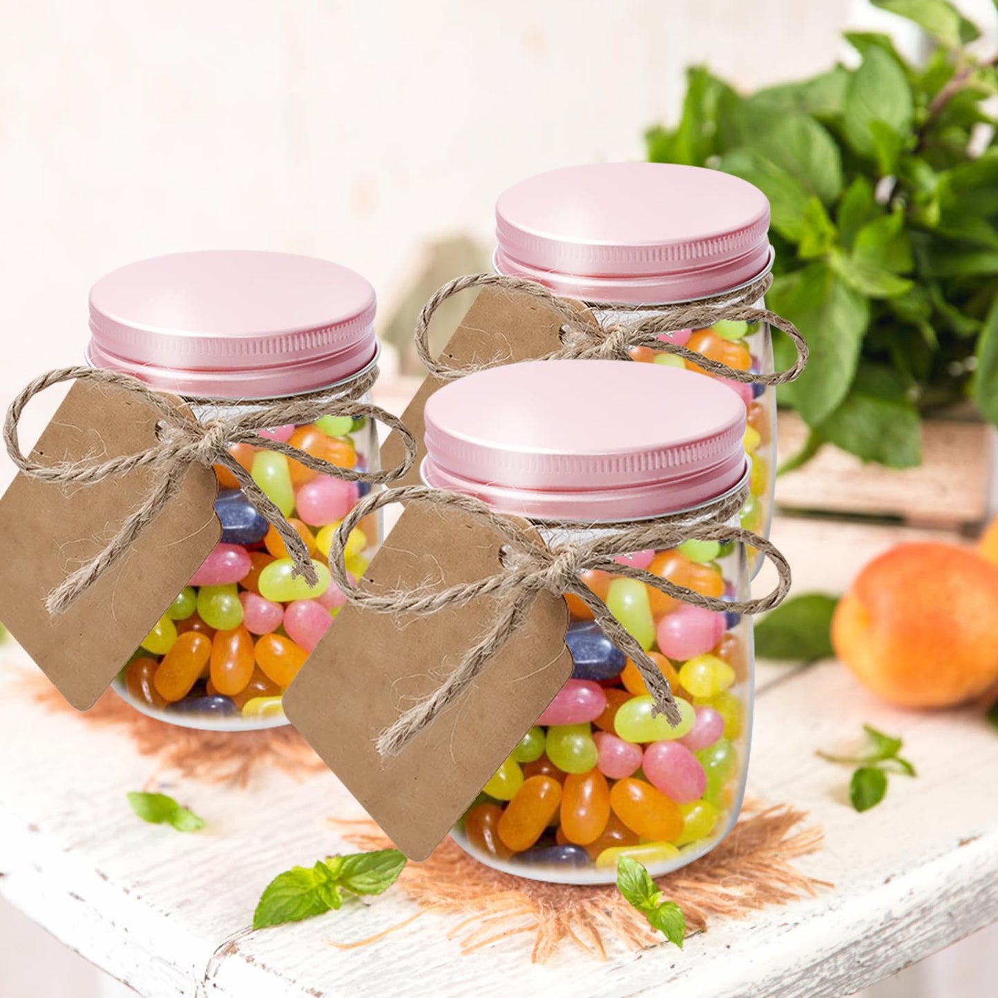 SENONAPO 84 Pack 5 oz Plastic Jars with Labels and Craft Twine, Aluminum Lid Yogurt Containers with Lids Bulk, DIY Small Gift Jars for Wedding, Birthday, Halloween, and Christmas Party Favors