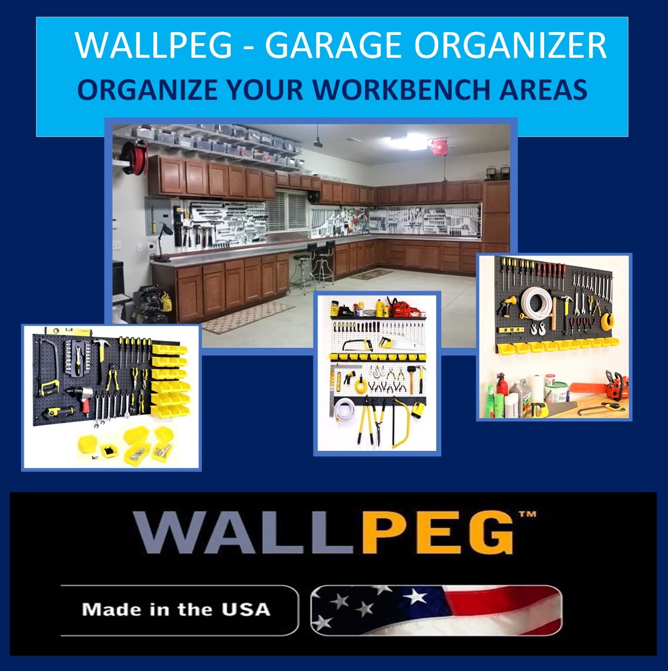 WallPeg 10 Each 7" Pegboard Bins Kit - Large Pegboard Bins for Craft Room Storage & Garage Peg Board Organization - Handy Pegboard Wall Organizer Bins Set -Made in USA-