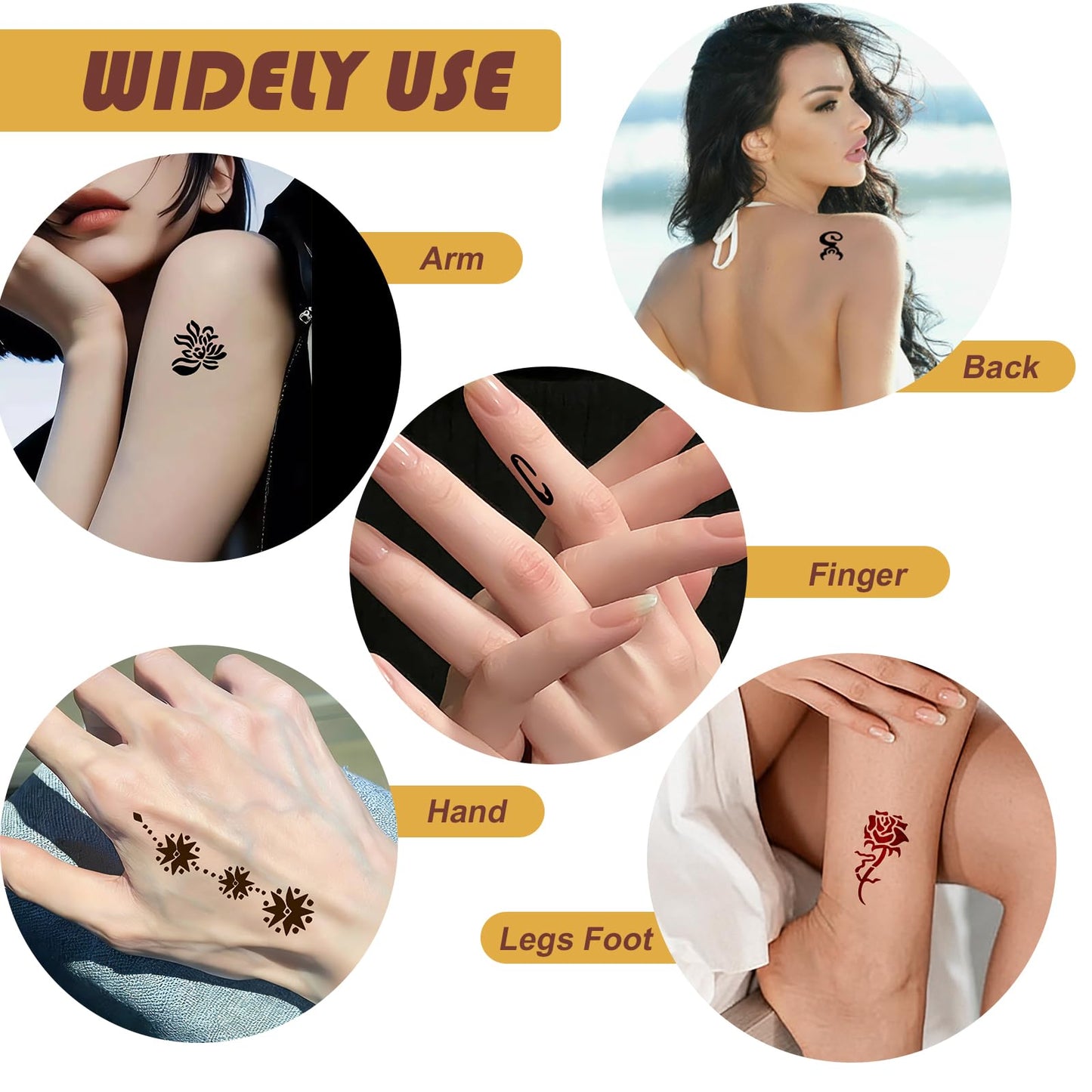 Temporary Tattoos Stencils Kit,Temporary Tattoos Kit - 6 Pcs 3 Color(3 Brown 2 Black 1 Red) Ink with Gloves,DIY Body Art Painting for Women Men Adults TA636KIT