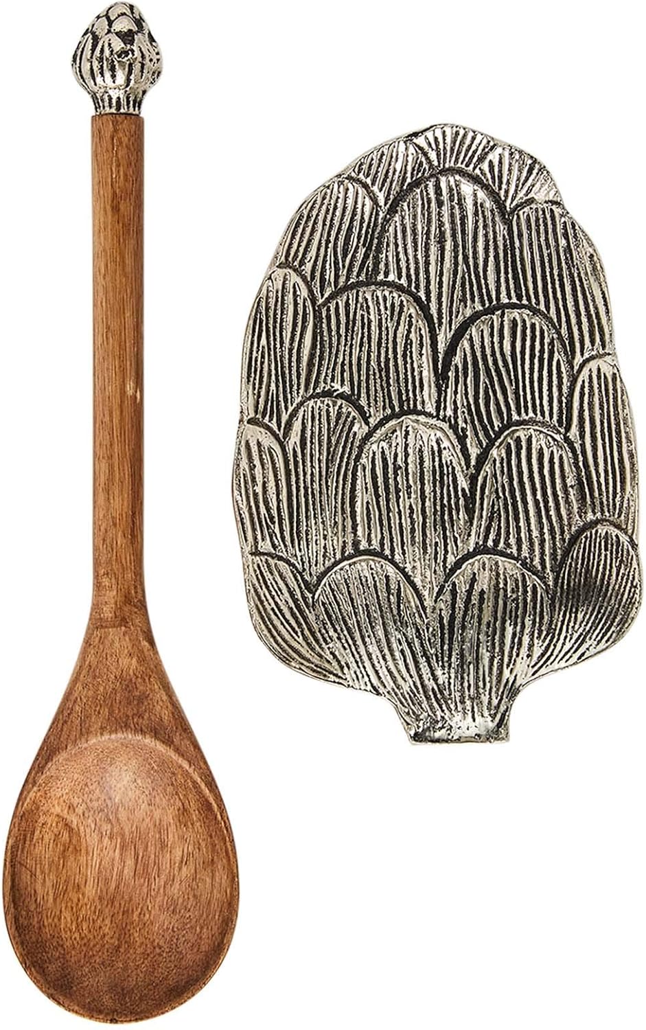 Mud Pie Artichoke Set, Rest 6 1/4" x 4 1/4" | Spoon 10", Artichoke