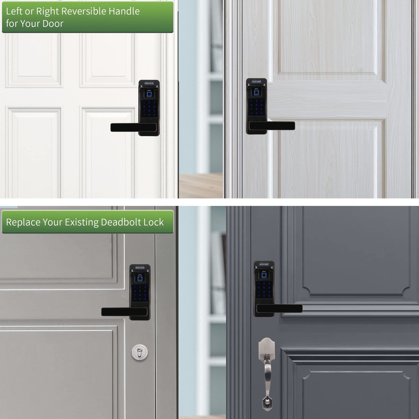 Harfo Smart Door Lock, Heavy Duty 5 in 1 Keyless Entry Door Lock, Full App Control Digital Keypad Lock, Reversible Handle with Fingerprints and Passcodes for Family/Office/Apartment (Gold)