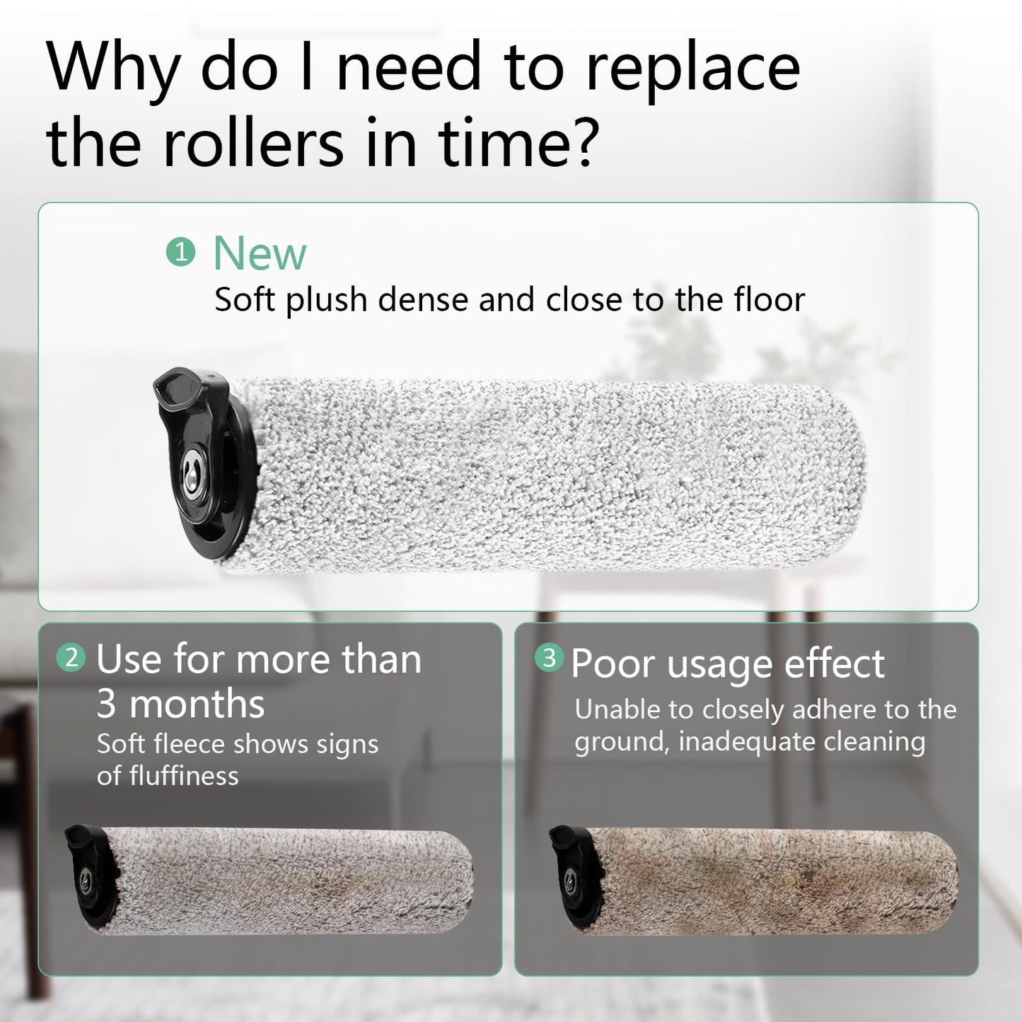 Klypticfit Roller Brush Replacement Kit Compatible with Tineco iFloor 2, iFloor 3,Floor One S3 Cordless Wet Dry Vacuum Cleaner,2 Pack Brush Roll Replacement Accessories