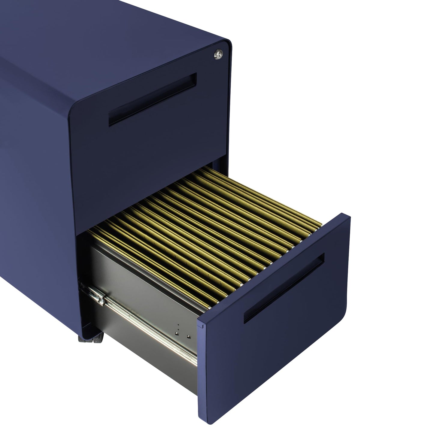 Laura Davidson Furniture Stockpile 2 Drawer Mobile File Cabinet with Lock - Under Desk Metal Filing Cabinet, Legal/Letter File Folders, Wheels and Stationary Feet, Pre-Assembled, Navy Blue