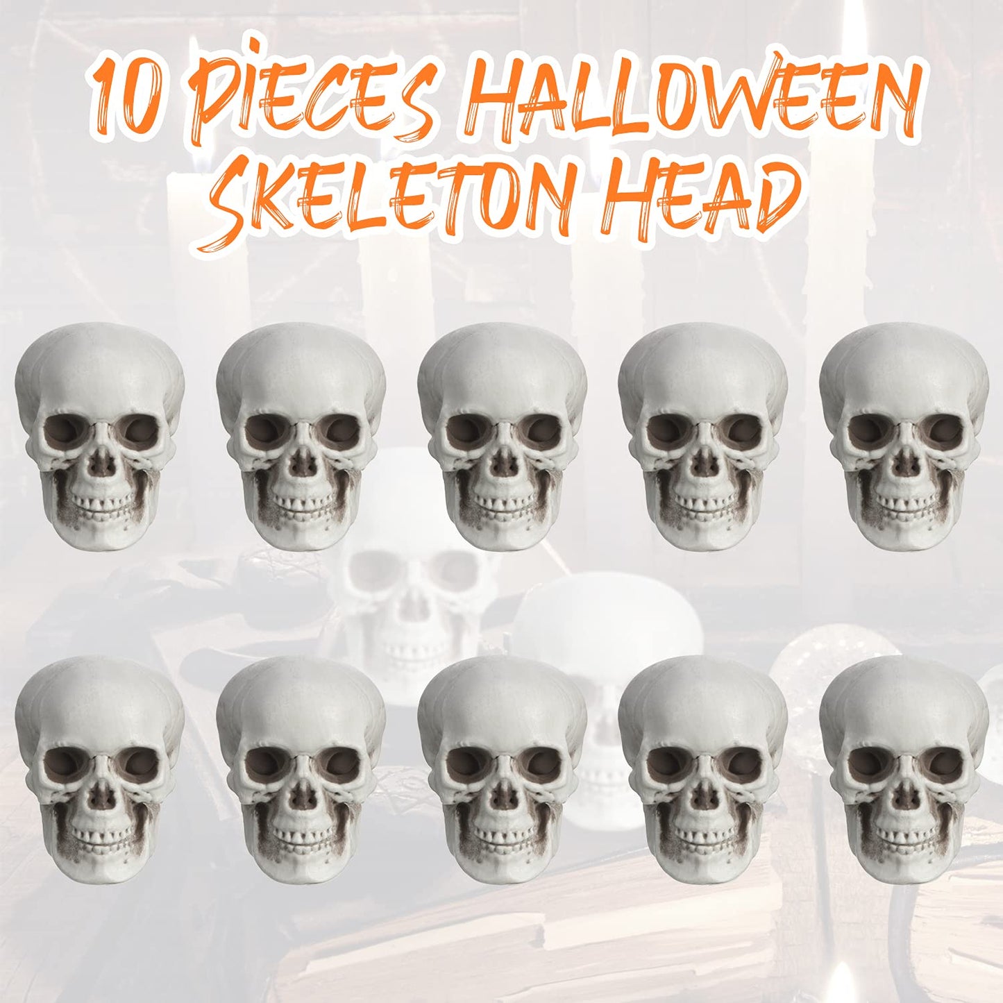 Boao 10 Pieces Halloween Skeleton Head Small Mini Skulls for Halloween Party Decoration Props, Table Decor