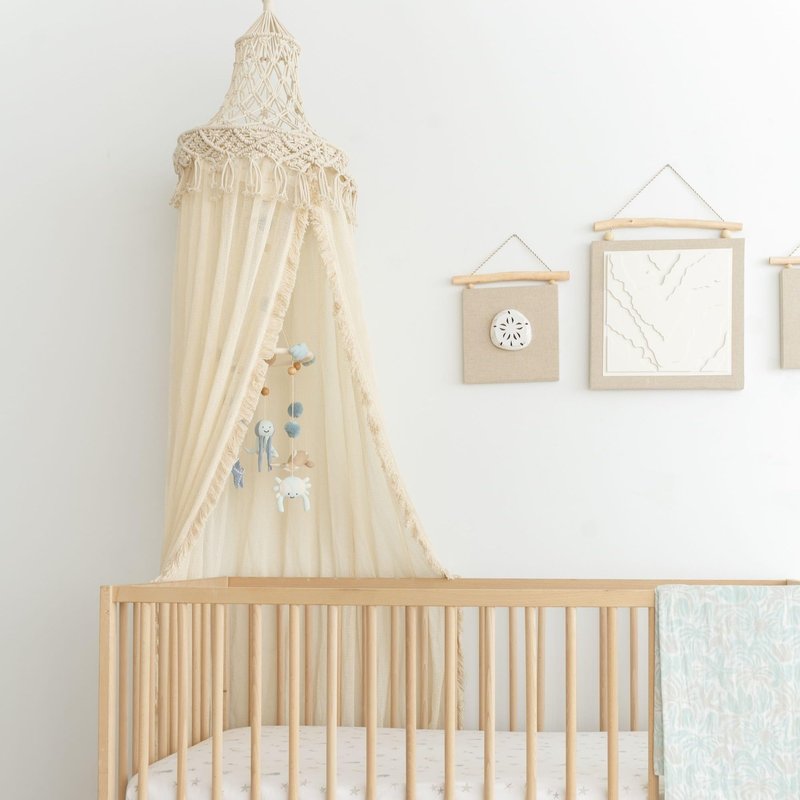 Crane Macrame Baby Crib Canopy, 118" Tall, Boho Nursery Decor, Play Room Decorative Canopy for Girls & Boys