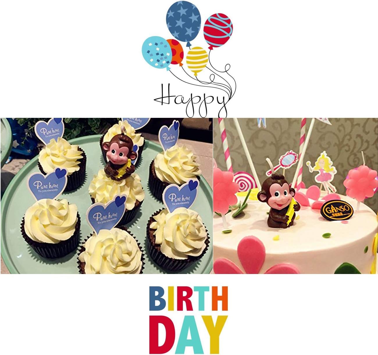 TIHOOD Creative Little Monkey Cartoon Birthday Candle, Hand-Made Cake Topper Decoration, Smokeless Party Supplies