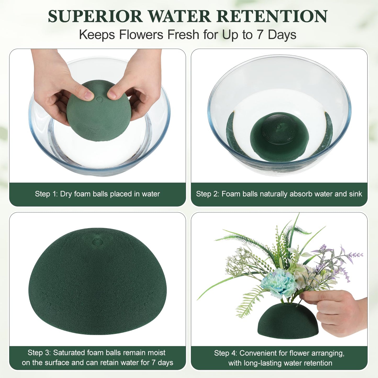 Homoyoyo 2- Round Wet Floral Foam Spheres - Hydrating Green Floral Foam Blocks for Wedding Aisle Decor, Flower Arrangements, Bouquets, and Party Centerpieces (6" Diameter)