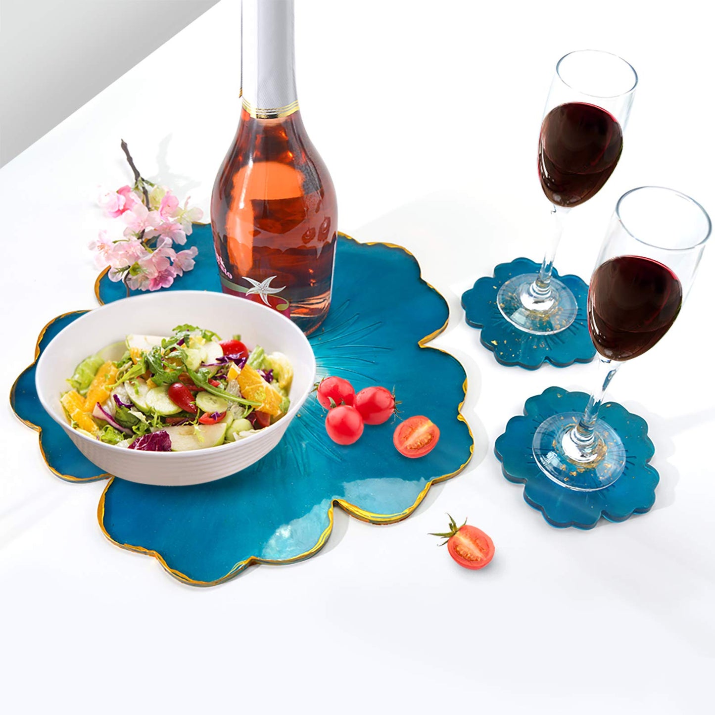 Panamalar Silicone Resin Molds, 1PCS Large Resin Tray Mold and 5PCS Coaster Molds for Resin Casting, Flower Shape Epoxy Resins Casting Molds for DIY, Home Decoration, Table Wine Tray-6 PCS