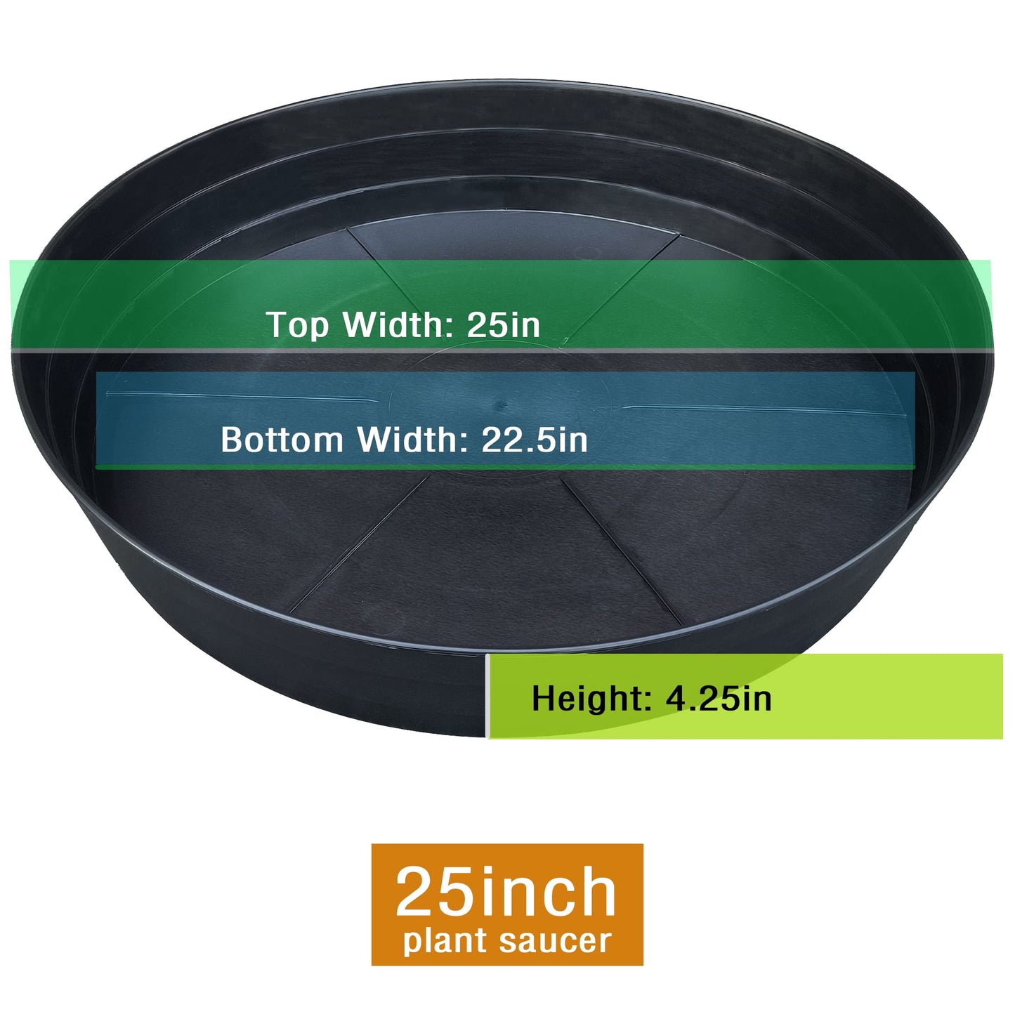 25 Inch Extra Large Planter Saucer, Extra-Deep 4.25 in Black Drip Trays for Flower Pot, Heavy Duty Drainage Tray Indoors No Holes, Plastic Plant Plate Water Catcher for Pots Base 19 20 21 22 in